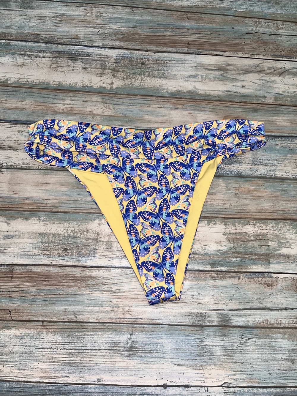 Frankies Bikinis Floral Bikini Bottoms Blue Yellow Cheeky Swim Medium - Picture 3 of 6